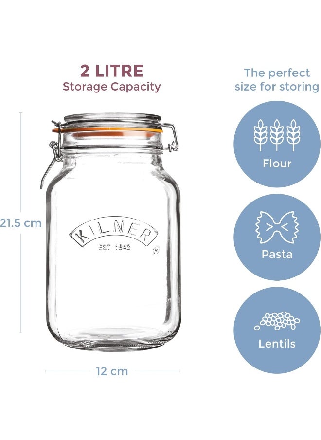 Kilner Kilner Square Glass Clip Top Preservation Storage Jar, 2 L  - Image 5