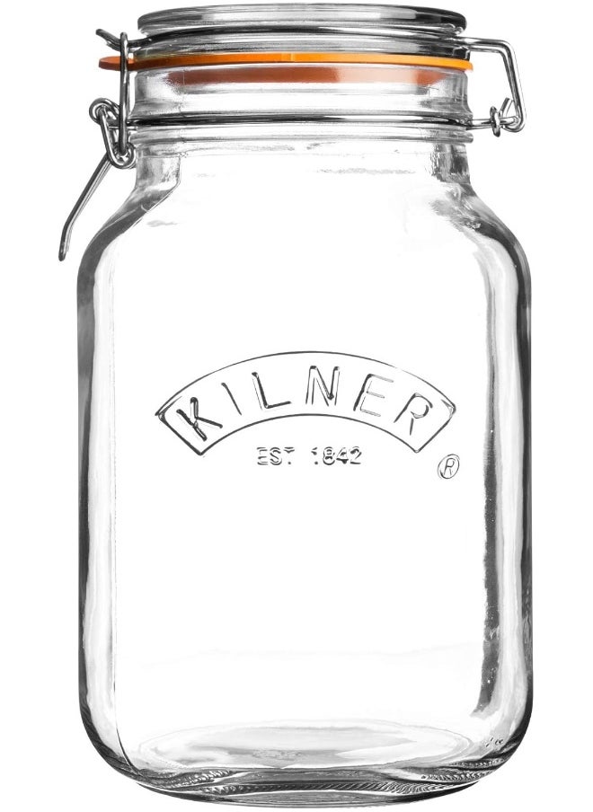 Kilner Kilner Square Glass Clip Top Preservation Storage Jar, 2 L  - Image 1