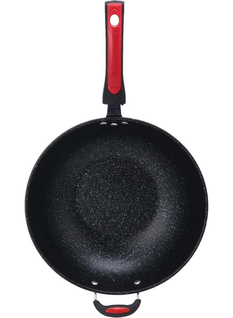 طاسة ووك جرانيت غير لاصقة مقاس 32 سم بمقبض مريح – مناسبة للقلي والتشويح - Image 4