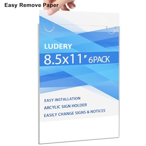 Ludery Acrylic Sign Holder 8.5 x 11 Vertical, Wall Mount Document Holder, Clear Plastic Picture Frame with Tape Adhesive and Screws for Office, Home, Store, Restaurant - 6 Pack - Image 4
