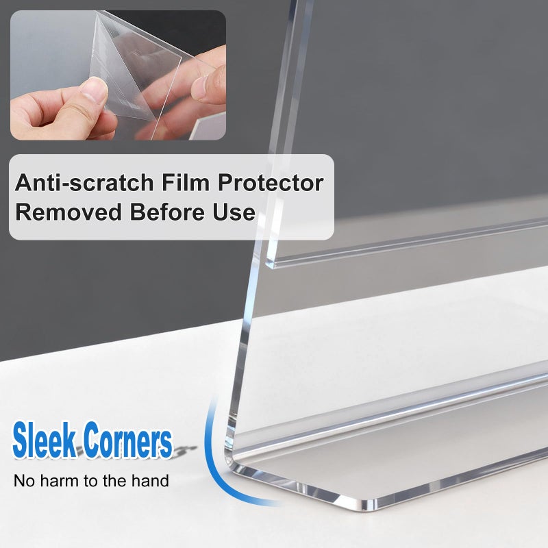 Seencool 15 Pack Acrylic Sign Holder 8.5 x 11, L-Shape Clear Plastic Display Stand for Tabletop, Acrylic Stands for Flyers, Table Paper Holder, Vertical Sign Holder 8.5x11 for Restaurants, Office and School(Slant 15 Pack 8.5x11) - Image 4