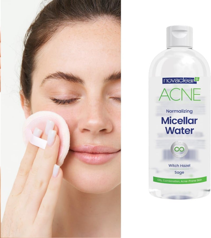 novaclear ماء ميسيلار نوفاكلير لعلاج حب الشباب مع هازل الساحرة والميرمية - 400 مل - Image 2
