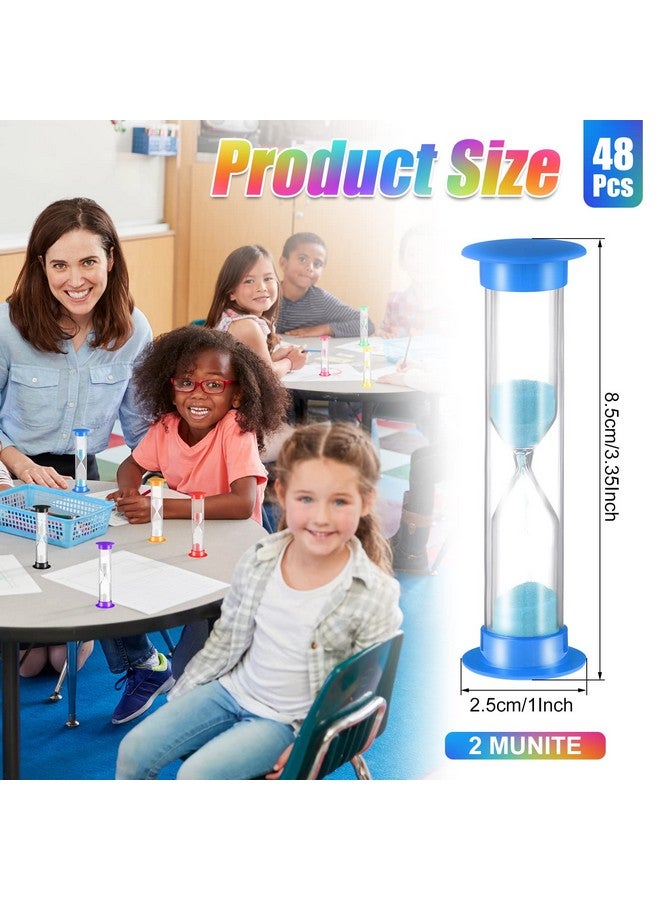 Queekay 48 Pcs 2 Minute Sand Timer for Kids, Mini Hourglass Bulk Sand Clock Timer for Adult Kids in Classroom Kitchen Games Office School(Colorful) - Image 2
