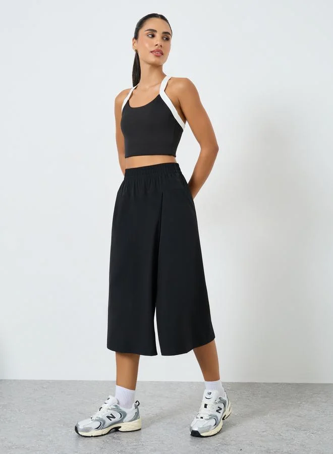 Women Black Elastic Waist Skort