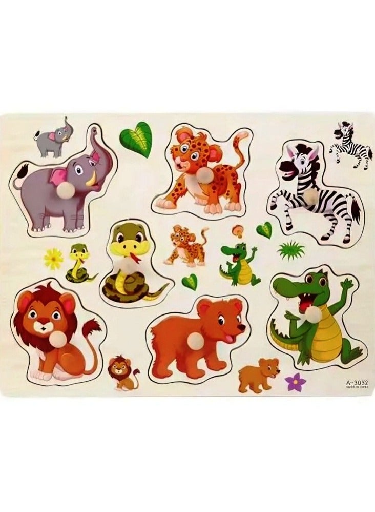 Pairing Maze & Assemble Wooden Puzzles for Toddlers, Jigsaw Shape Matching, Teacher Parents Early Learning Support Tools, Montessori Motor Skill Development Toys (Wild Animals 2 Pattern)  - Image 1