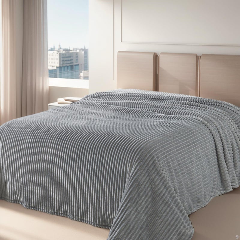 Richave Cuddly Blanket Queen Size Premium Lightweight Anti-Static Fluffy Fleece Blanket Blanket with Striped Pattern for Queen Full Bed  90x90 Inches Ash Grey - Image 5