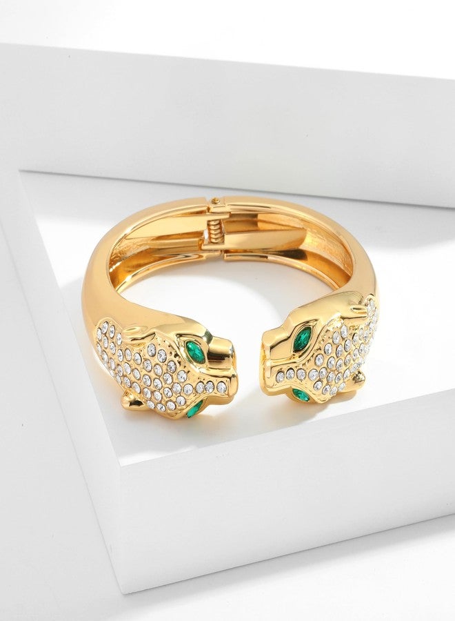 WOWORAMA Gold Panther Bracelets for Women Double Leopard Head Bangle Bracelets Crystal Chunky Hinged Cuff Bracelet Vintage Animal Leopard Statement Bracelet - Image 5