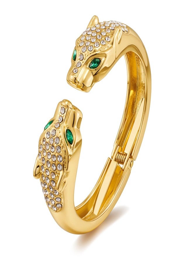 WOWORAMA Gold Panther Bracelets for Women Double Leopard Head Bangle Bracelets Crystal Chunky Hinged Cuff Bracelet Vintage Animal Leopard Statement Bracelet - Image 1