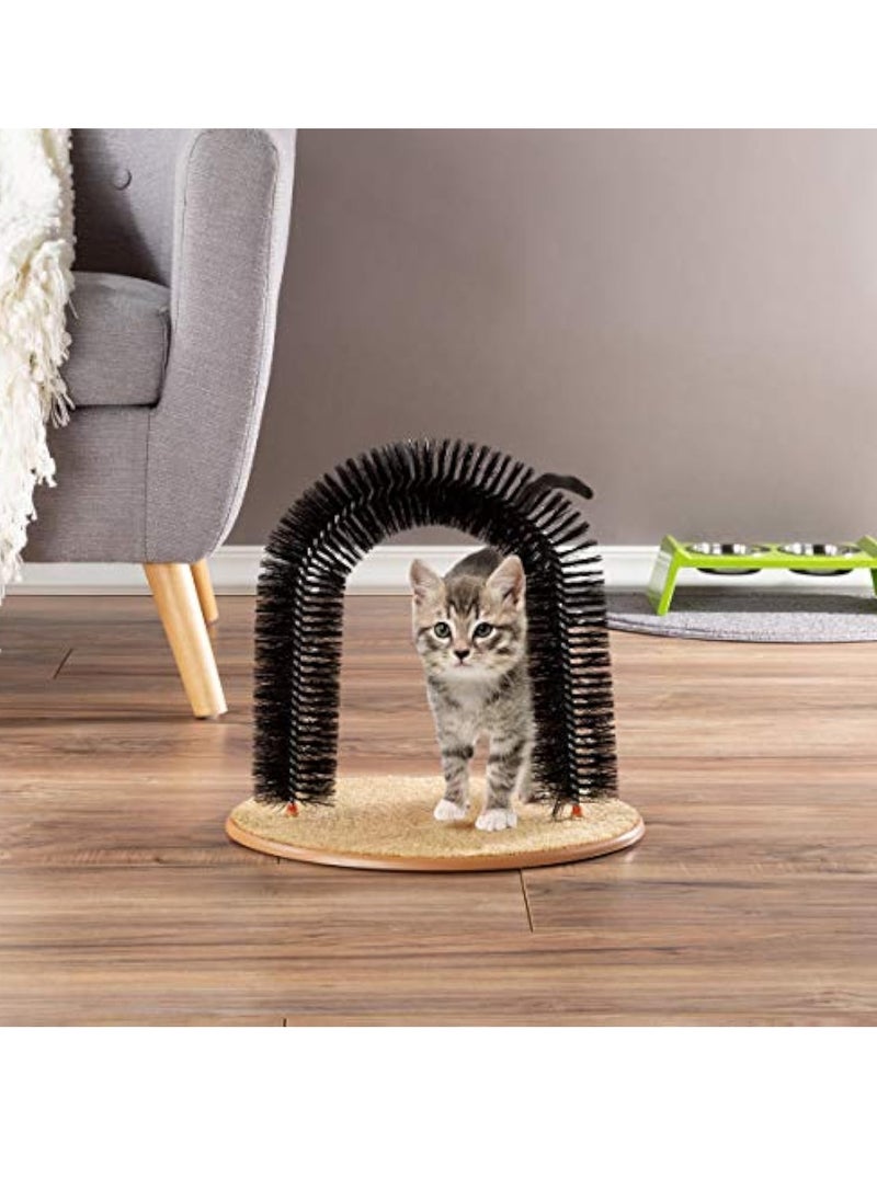Hihonor - Cat Self-Groomer - Bristle Ring Brush Cat Arch with Carpeted Base, Back Scratcher and Massager for Controlling Shedding and Claws (Black) - Image 1