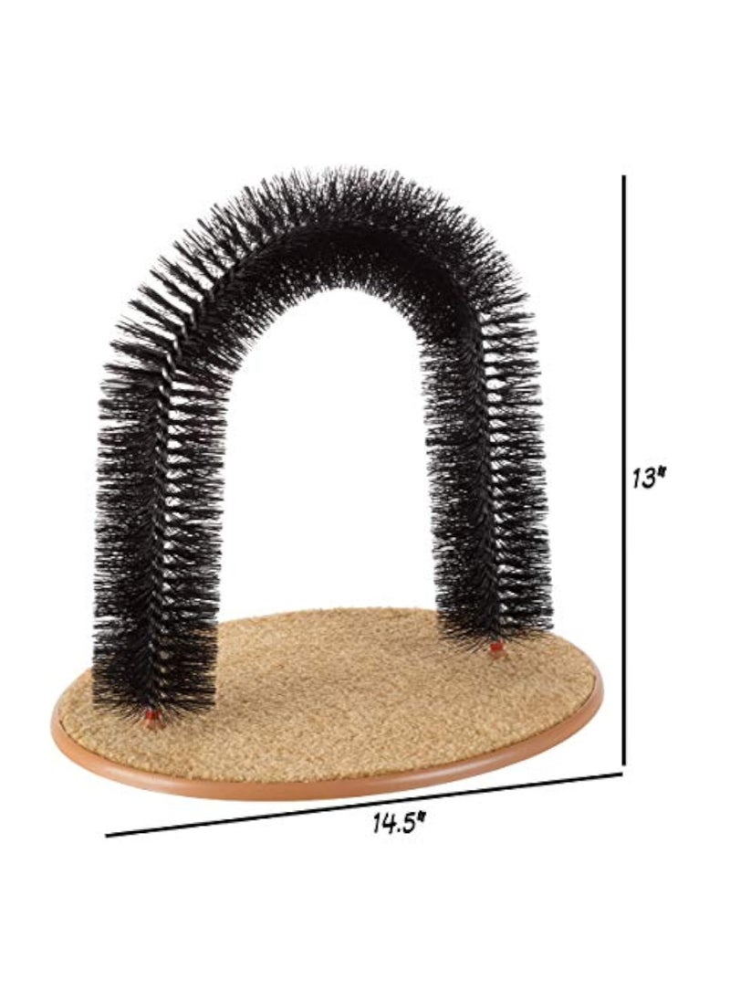 Hihonor - Cat Self-Groomer - Bristle Ring Brush Cat Arch with Carpeted Base, Back Scratcher and Massager for Controlling Shedding and Claws (Black) - Image 1