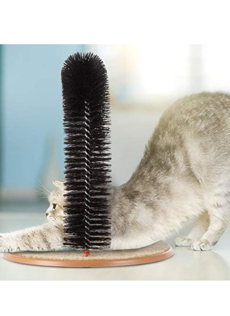 Hihonor - Cat Self-Groomer - Bristle Ring Brush Cat Arch with Carpeted Base, Back Scratcher and Massager for Controlling Shedding and Claws (Black) - Image 1
