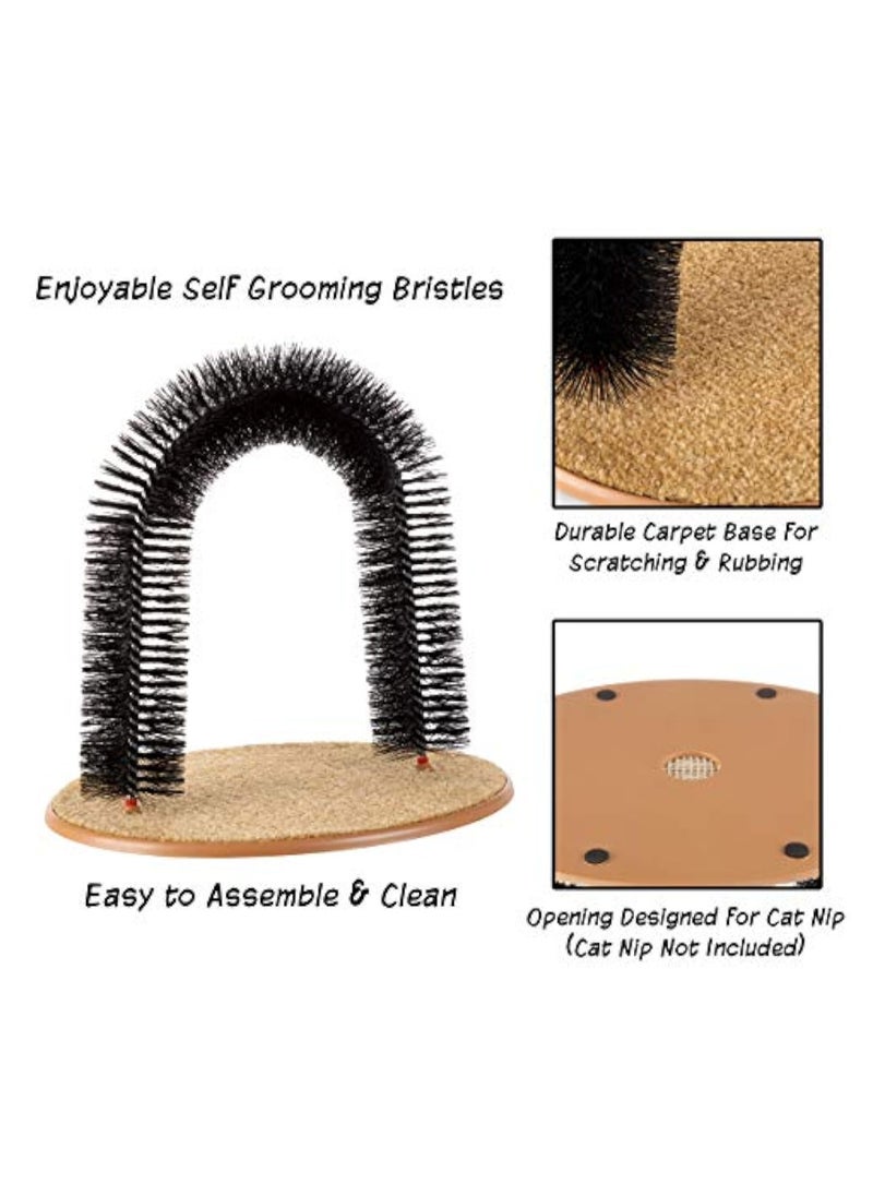 Hihonor - Cat Self-Groomer - Bristle Ring Brush Cat Arch with Carpeted Base, Back Scratcher and Massager for Controlling Shedding and Claws (Black) - Image 1