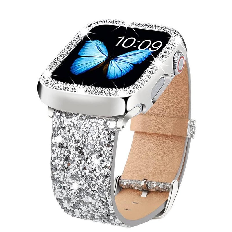 AD Silver Classic Leather Strap Smartwatch Band Compatible with Apple Watch Ultra with Adjustable Fit Replacement Strap for Daily Wear - Image 1