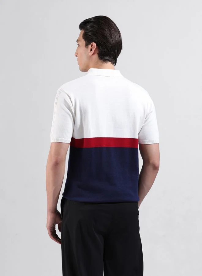 شركة المرآب الهندية Men Slim Fit Textured Polo Neck Half Sleeves T-Shirt