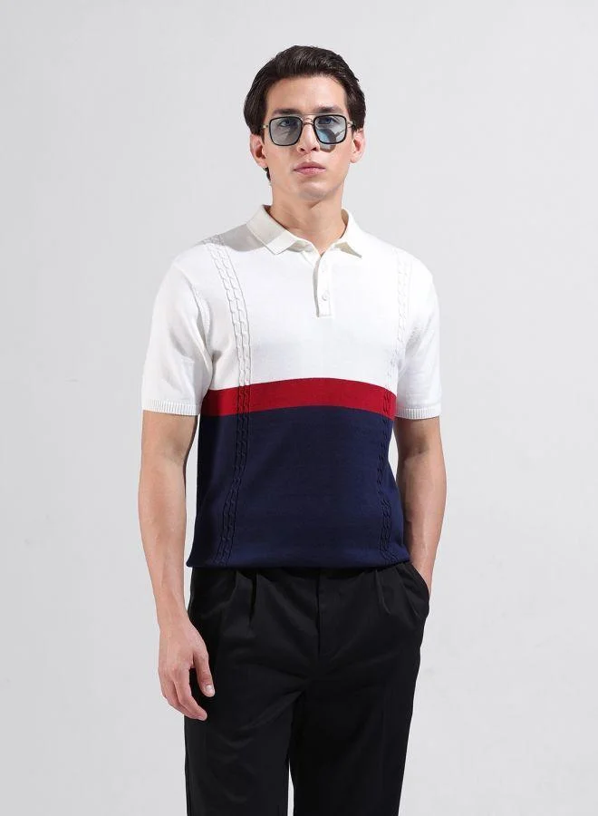 شركة المرآب الهندية Men Slim Fit Textured Polo Neck Half Sleeves T-Shirt