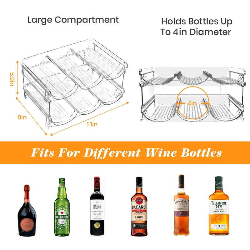 Noyhnuoch Plastic Stackable Wine Rack for Refrigerator, 2 Tier Large Capacity Water Bottle Organizer for Cabinet, Free-Standing Water Bottle Storage Rack for Fridge, Countertop, Pantry, Freezer, Hold 6 Bottles - Image 2