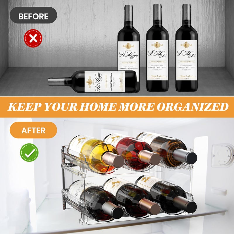 Noyhnuoch Plastic Stackable Wine Rack for Refrigerator, 2 Tier Large Capacity Water Bottle Organizer for Cabinet, Free-Standing Water Bottle Storage Rack for Fridge, Countertop, Pantry, Freezer, Hold 6 Bottles - Image 5