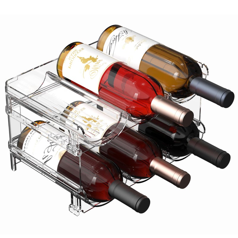 Noyhnuoch Plastic Stackable Wine Rack for Refrigerator, 2 Tier Large Capacity Water Bottle Organizer for Cabinet, Free-Standing Water Bottle Storage Rack for Fridge, Countertop, Pantry, Freezer, Hold 6 Bottles - Image 1