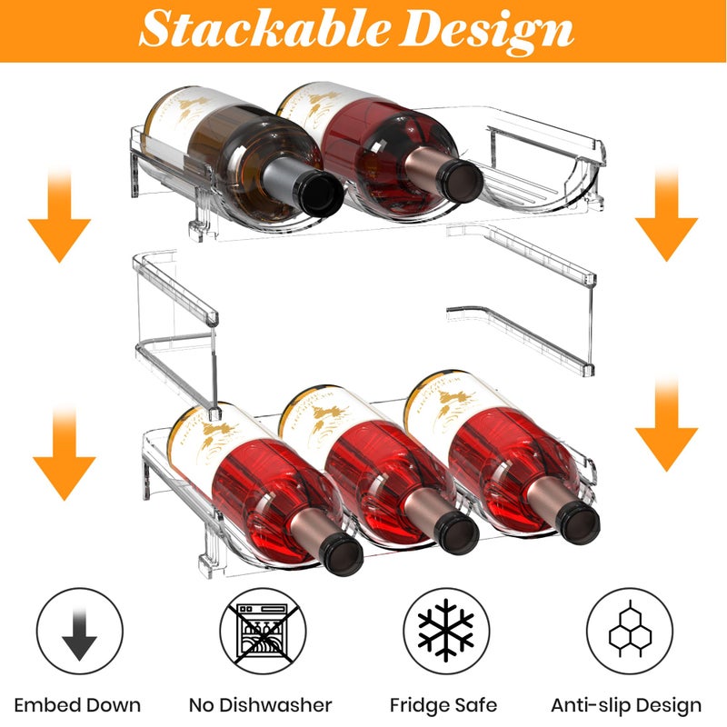 Noyhnuoch Plastic Stackable Wine Rack for Refrigerator, 2 Tier Large Capacity Water Bottle Organizer for Cabinet, Free-Standing Water Bottle Storage Rack for Fridge, Countertop, Pantry, Freezer, Hold 6 Bottles - Image 3