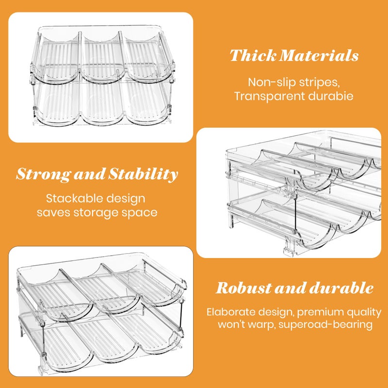Noyhnuoch Plastic Stackable Wine Rack for Refrigerator, 2 Tier Large Capacity Water Bottle Organizer for Cabinet, Free-Standing Water Bottle Storage Rack for Fridge, Countertop, Pantry, Freezer, Hold 6 Bottles - Image 4