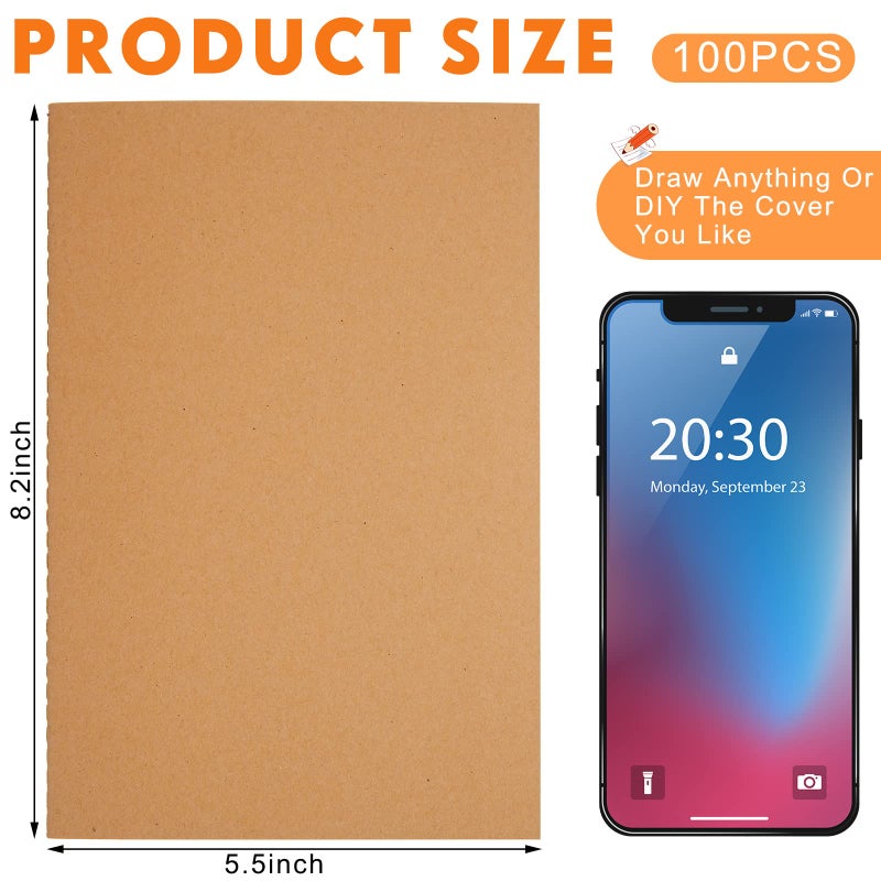 Mimorou 100 Pcs Journals Notebooks Bulk - Kraft Softcover A5 Small Notebooks 5.5 Inch x 8.3 Inch Notepads with 60 Page 30 Sheet for Writing Sketch Travel Office Supplies(Brown,Lined) - Image 2