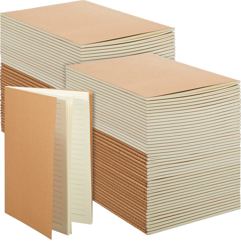 Mimorou 100 Pcs Journals Notebooks Bulk - Kraft Softcover A5 Small Notebooks 5.5 Inch x 8.3 Inch Notepads with 60 Page 30 Sheet for Writing Sketch Travel Office Supplies(Brown,Lined) - Image 1