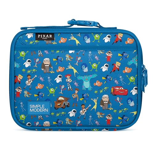 Simple Modern Disney Pixar Kids Lunch Box for School Reusable Insulated Lunch Bag for Toddler Girl and Boy Exterior Interior Pockets Hadley Collection Pixar Mashup on Blue - Image 1