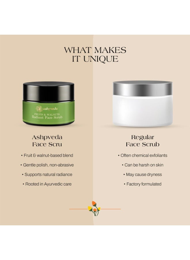 Ashpveda Fruits & Walnuts Radiant Face Scrub for Deep Exfoliation | Helpful for Dead Skin, Smooth and Clear Complexation, Tan Removal, Skin Hydration & Exfoliation (50gm) - Image 2