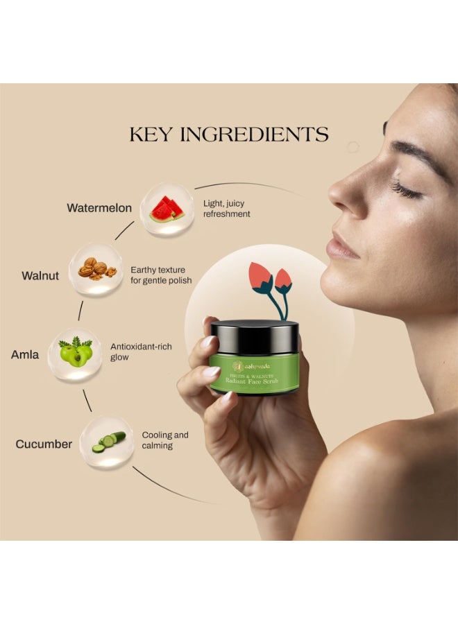 Ashpveda Fruits & Walnuts Radiant Face Scrub for Deep Exfoliation | Helpful for Dead Skin, Smooth and Clear Complexation, Tan Removal, Skin Hydration & Exfoliation (50gm) - Image 4