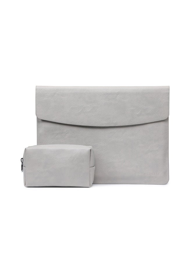 Macbook13-14-16 Inch Liner Oil Edge Technology For Apple Notebook Protective Cover M1/M2 New-Color:Litchi Grain-gray (liner Bag + Power Pack)-Applicable Model:Mac Pro M2 13 Inch (13 Inch Liner Bag)  - Image 1