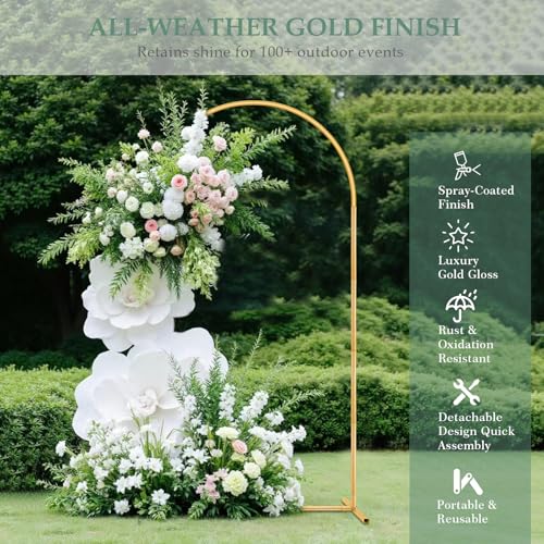 WellSign 7.2FT Arch Backdrop Stand for Parties, Metal Balloon Arch kit Stand, Gold Wedding Arch Stand Frame for Gender Reveal Ceremony Birthday Anniversary Bridal Graduation Party Event Decoration - Image 4
