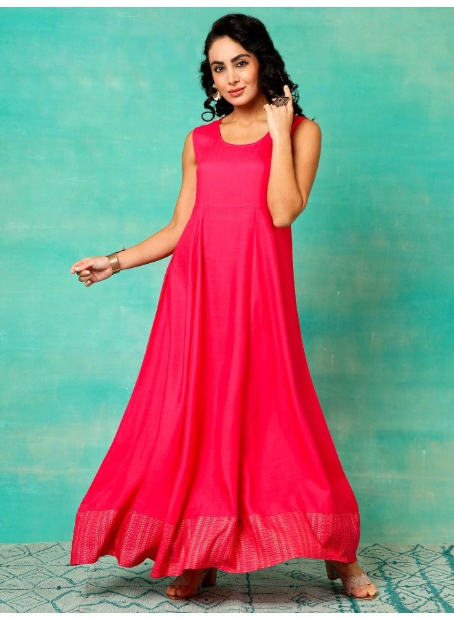 AKS Pink Gold Printed Flared Maxi With Jacket - Image 5