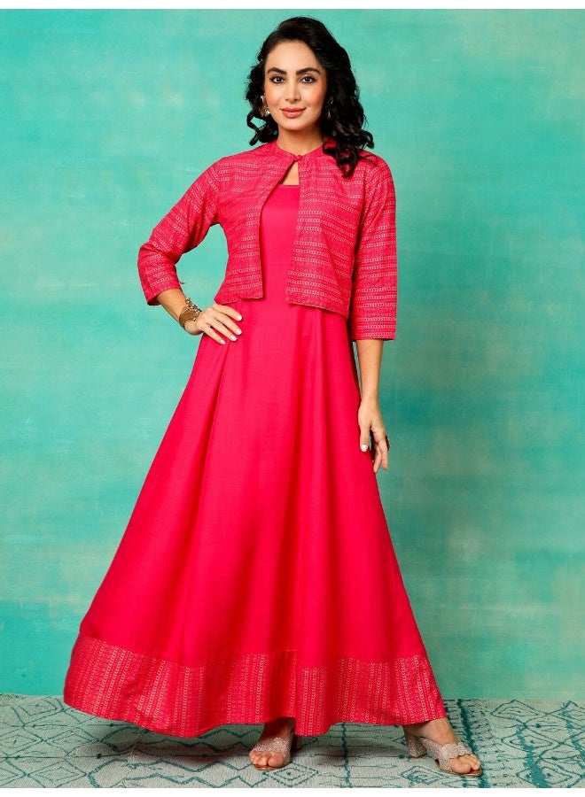AKS Pink Gold Printed Flared Maxi With Jacket - Image 1