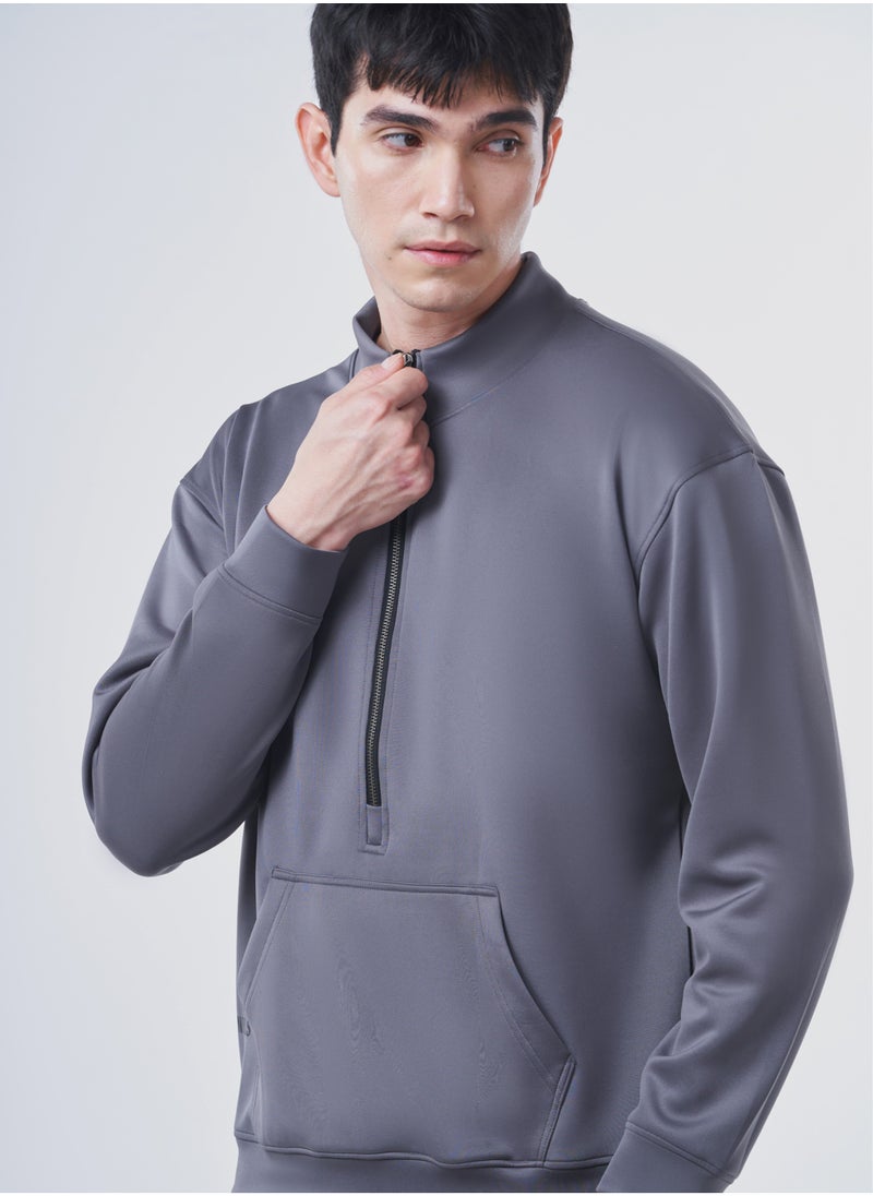 GENRLS Men's Regular Fit Half Zipper Pullover Grey  - Image 5