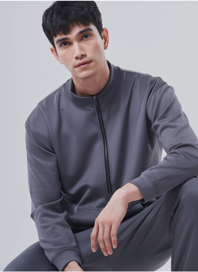 GENRLS Men's Regular Fit Half Zipper Pullover Grey  - Image 2