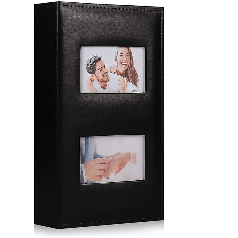 Insert-Style Photo Album – Plain Leather (Specify Color in Notes), Double-Window 6-Inch 300K, Black