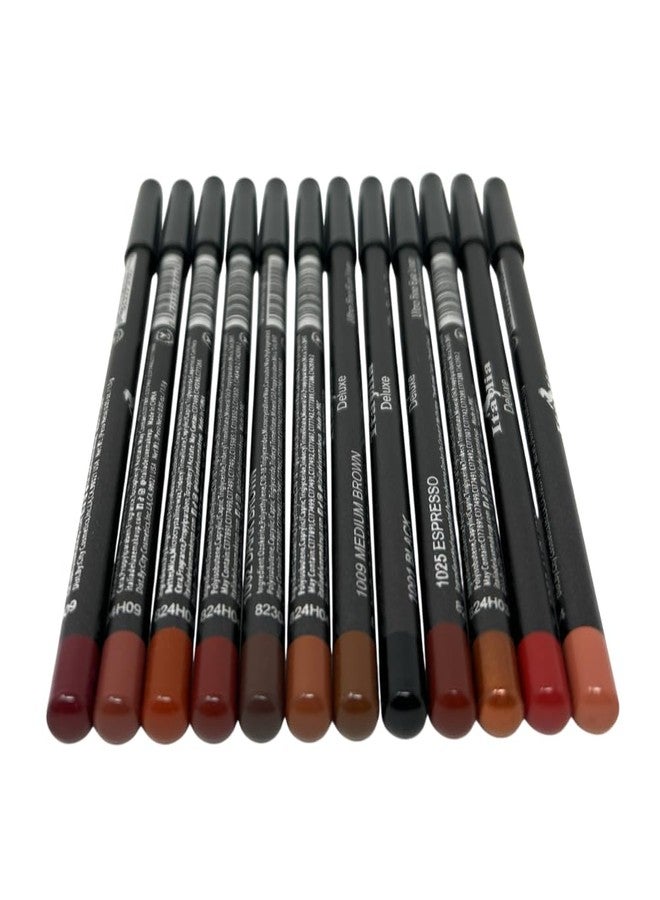 12 pcs, 12 Colors Brown Tone Ultra Fine Lip & Eye Liner Set, Creamy, Long Lasting, High Pigmented Pencil, Various Shades (Brown Tone) - Image 1
