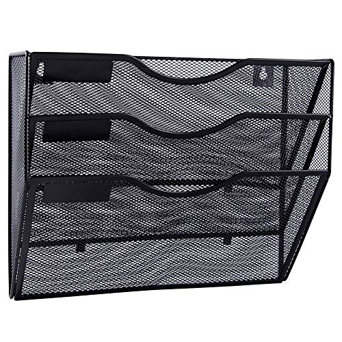EASEPRES 3 Pocket Mesh Hanging Wall File Organizer, Wall Mounted Mail Paper Document Folder Holder, Clipboard Storage Organization Magazine Rack with Nametag Label for Office Home School, Black - Image 1