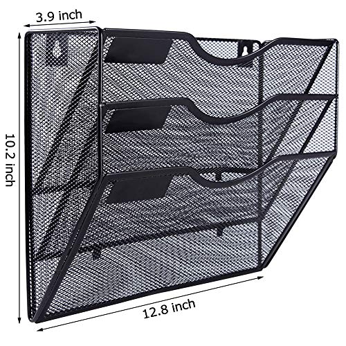 EASEPRES 3 Pocket Mesh Hanging Wall File Organizer, Wall Mounted Mail Paper Document Folder Holder, Clipboard Storage Organization Magazine Rack with Nametag Label for Office Home School, Black - Image 4