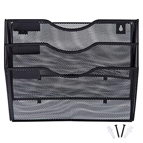 EASEPRES 3 Pocket Mesh Hanging Wall File Organizer, Wall Mounted Mail Paper Document Folder Holder, Clipboard Storage Organization Magazine Rack with Nametag Label for Office Home School, Black - Image 5