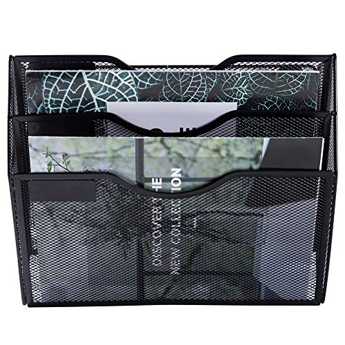 EASEPRES 3 Pocket Mesh Hanging Wall File Organizer, Wall Mounted Mail Paper Document Folder Holder, Clipboard Storage Organization Magazine Rack with Nametag Label for Office Home School, Black - Image 3