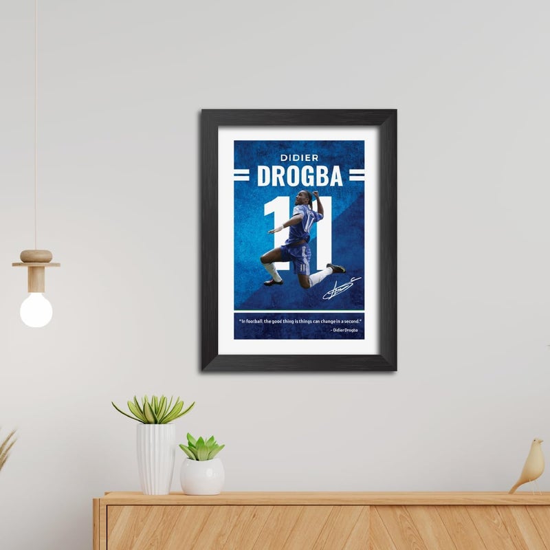 TenorArts Didier Drogba Posters Frame Chelsea Legend Laminated Photo Print Framed Painting with Matt Finish Black Textures (12 inches x 9 inches) - Image 3
