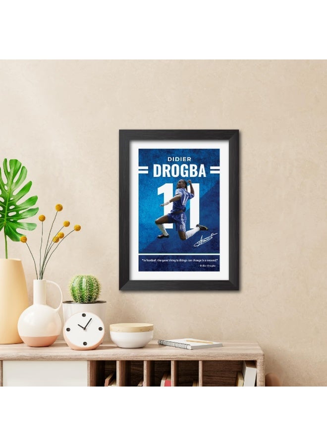 TenorArts Didier Drogba Posters Frame Chelsea Legend Laminated Photo Print Framed Painting with Matt Finish Black Textures (12 inches x 9 inches) - Image 2