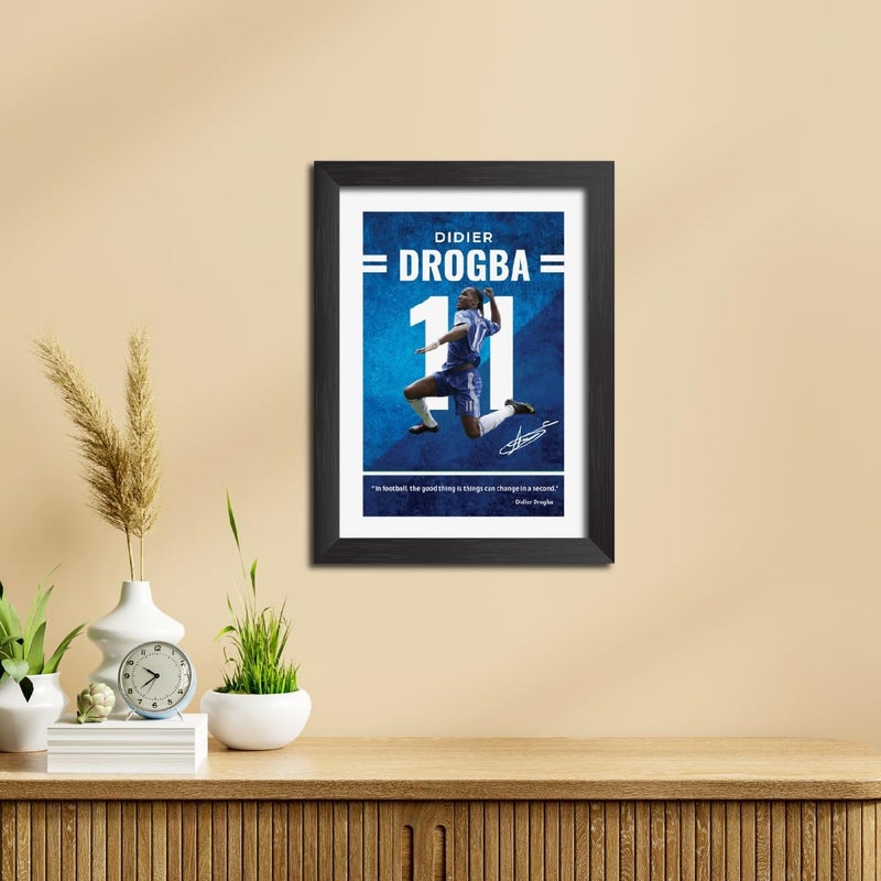 TenorArts Didier Drogba Posters Frame Chelsea Legend Laminated Photo Print Framed Painting with Matt Finish Black Textures (12 inches x 9 inches) - Image 4