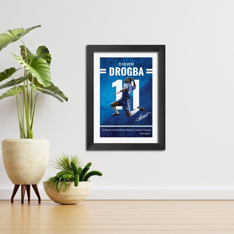 TenorArts Didier Drogba Posters Frame Chelsea Legend Laminated Photo Print Framed Painting with Matt Finish Black Textures (12 inches x 9 inches) - Image 5