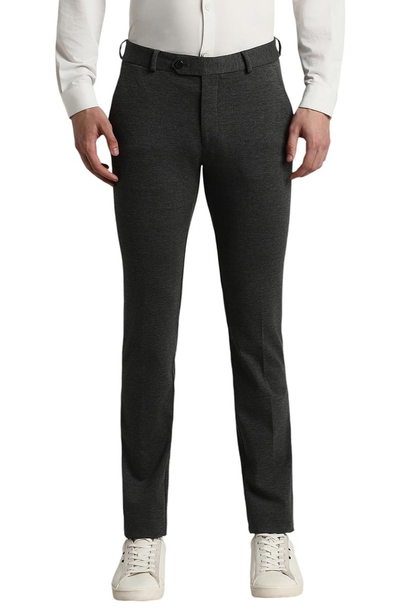 Peter England Men's Mid Rise Formal Stretchable Knit Super Slim Fit Trouser | Comfort Lycra | 360-Degree Stretch Charcoal, 36 - Image 1