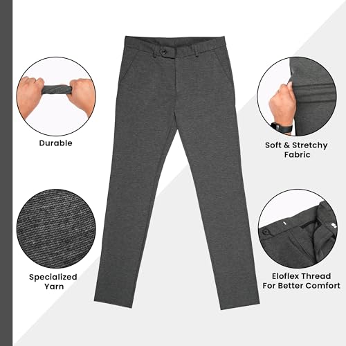 Peter England Men's Mid Rise Formal Stretchable Knit Super Slim Fit Trouser | Comfort Lycra | 360-Degree Stretch Charcoal, 36 - Image 3
