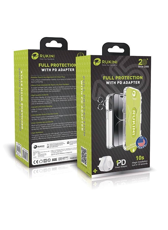 RUKINI - FULL Protection with PD Adapter for iPhone 15 - Ultimate Safety and Performance from RUKINI 6 in 1 - Image 1