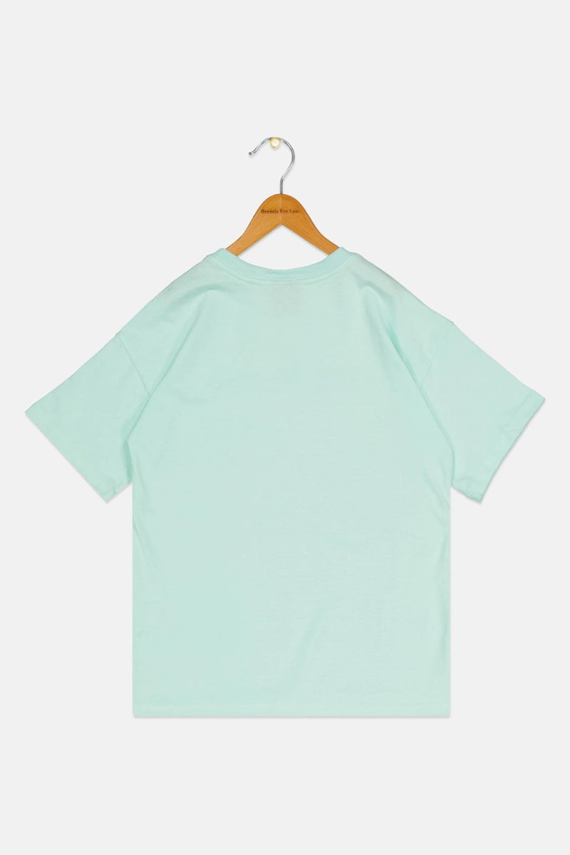 mistral Kids Girl Crew Neck Short Sleeve Brand Logo T-Shirt, Mint Green - Image 3