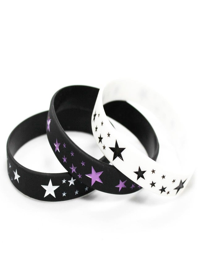 POYAMUSE Star Silicone Wristbands Bracelet Set for Women and Men, Y2K EMO Star Band Bracelets - Black White Purple Set - Black&White&Purple - Image 5